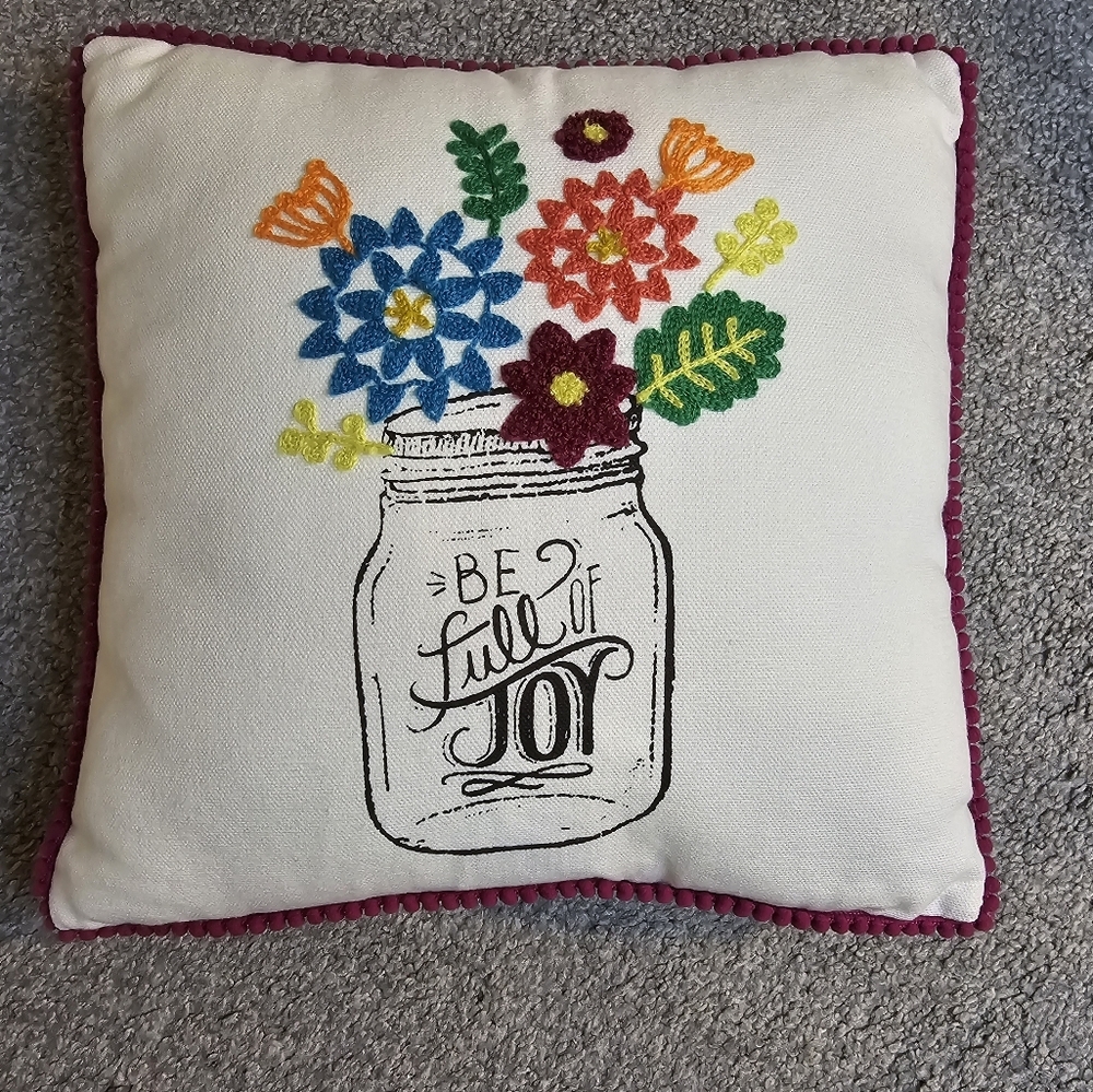 Be Full of Joy Floral Embroidered Throw Accent Pillow Spring